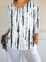 Women Striped Three Quarter Sleeve Tee T-shirt V Neck Printing Casual Spring/Fall Graphic Tee Top