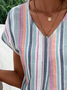 Women Striped Short Sleeve Tee T-shirt V Neck Printing Casual Summer Top