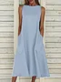 Women Plain Sleeveless Summer Printing Dress Crew Neck Daily Casual Maxi Fit & Flare Dress H-Line Dress
