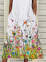 Women Floral Sleeveless Summer Printing Dress Crew Neck Daily Casual Maxi Fit & Flare Dress H-Line Dress