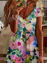 Women Floral Short Sleeve Summer Printing Dress V Neck Daily Casual Midi Fit & Flare Dress A-Line Dress