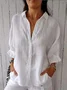 Women Plain Three Quarter Sleeve Shirt Spring/Fall Shirt Collar Daily Casual Top