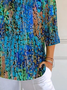 Women Abstract Three Quarter Sleeve Tee T-shirt V Neck Printing Casual Spring/Fall Graphic Tee Top