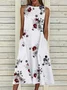 Women Floral Sleeveless Summer Printing Dress Crew Neck Daily Casual Maxi Fit & Flare Dress H-Line Dress