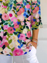 Women Floral Three Quarter Sleeve Tee T-shirt V Neck Printing Casual Spring/Fall Graphic Tee Top