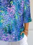 Women Floral Three Quarter Sleeve Tee T-shirt V Neck Printing Casual Spring/Fall Graphic Tee Top