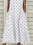 Women Polka Dots Sleeveless Summer Printing Dress Crew Neck Daily Casual Maxi Fit & Flare Dress H-Line Dress