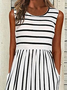 Women Striped Sleeveless Summer Printing Dress Crew Neck Daily Casual Maxi Fit & Flare Dress H-Line Dress