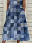 Women Plaid Sleeveless Summer Printing Dress Crew Neck Daily Casual Maxi Fit & Flare Dress H-Line Dress