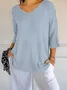Women Striped Three Quarter Sleeve Tee T-shirt V Neck Printing Casual Spring/Fall Graphic Tee Top