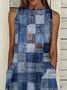 Women Plaid Sleeveless Summer Printing Dress Crew Neck Daily Casual Maxi Fit & Flare Dress H-Line Dress
