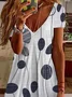 Women Floral Short Sleeve Summer Printing Dress V Neck Daily Casual Midi Fit & Flare Dress A-Line Dress