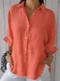 Women Plain Three Quarter Sleeve Shirt Spring/Fall Shirt Collar Daily Casual Top
