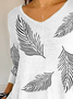 Women Feather Three Quarter Sleeve Tee T-shirt V Neck Printing Casual Spring/Fall Graphic Tee Top