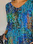 Women Abstract Three Quarter Sleeve Tee T-shirt V Neck Printing Casual Spring/Fall Graphic Tee Top