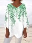 Women Plants Long Sleeve Blouse Spring/Fall V Neck Daily Casual Top