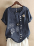 Women Floral Short Sleeve Blouse Summer Crew Neck Daily Casual Top