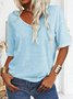 Women Floral Short Sleeve Tee T-shirt V Neck Casual Summer Top