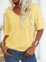 Women Floral Short Sleeve Tee T-shirt V Neck Casual Summer Top