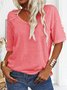 Women Floral Short Sleeve Tee T-shirt V Neck Casual Summer Top