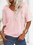 Women Floral Short Sleeve Tee T-shirt V Neck Casual Summer Top
