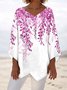 Women Plants Long Sleeve Blouse Spring/Fall V Neck Daily Casual Top
