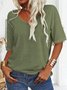 Women Floral Short Sleeve Tee T-shirt V Neck Casual Summer Top