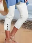 Women Plain Capris Elastic Waist Pant Casual Summer Trousers