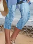 Women Floral Capris Elastic Waist Pant Casual Summer Trousers