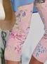 Women Floral Capris Elastic Waist Pants Casual Summer Trousers