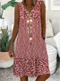 Women Floral Sleeveless Summer Dress V Neck Daily Casual Midi A-Line Dress