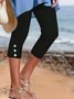 Women Plain Capris Elastic Waist Pant Casual Summer Trousers
