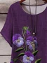 Women Floral Short Sleeve Tee T-shirt Crew Neck Printing Casual Summer Graphic Tee Top