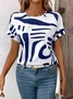 Women Abstract Short Sleeve Tee T-shirt Crew Neck Printing Casual Summer Graphic Tee Top