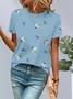Women Floral Short Sleeve Tee T-shirt Crew Neck Printing Casual Summer Graphic Tee Top