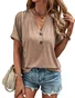 Women Plain Short Sleeve Tee T-shirt V Neck Casual Summer Top