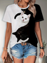 Women Cat Short Sleeve Tee T-shirt Crew Neck Printing Casual Summer Graphic Tee Top