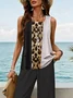 Women Leopard Printing Two-Piece Set Daily Sleeveless Casual Summer Top With Pants Matching Set
