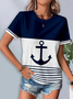 Women Anchor Short Sleeve Tee T-shirt Crew Neck Printing Casual Summer Graphic Tee Top