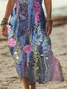 Women Floral Short Sleeve Summer Printing Dress V Neck Daily Casual Maxi X-Line Dress