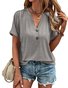 Women Plain Short Sleeve Tee T-shirt V Neck Casual Summer Top