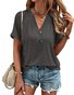 Women Plain Short Sleeve Tee T-shirt V Neck Casual Summer Top