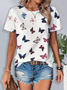 Women Butterfly Short Sleeve Tee T-shirt Crew Neck Printing Casual Summer Graphic Tee Top