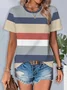 Women Striped Short Sleeve Tee T-shirt Crew Neck Printing Casual Summer Graphic Tee Top
