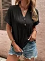 Women Plain Short Sleeve Tee T-shirt V Neck Casual Summer Top