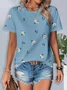 Women Floral Short Sleeve Tee T-shirt Crew Neck Printing Casual Summer Graphic Tee Top