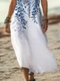 Women Floral Short Sleeve Summer Printing Dress V Neck Daily Casual Maxi X-Line Dress