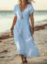 Women Dragonfly Short Sleeve Summer Printing Dress V Neck Daily Casual Maxi X-Line Dress