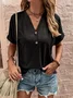 Women Plain Short Sleeve Tee T-shirt V Neck Casual Summer Top