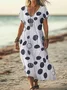 Women Abstract Polka Dots Short Sleeve Summer Printing Dress V Neck Daily Casual Maxi X-Line Dress